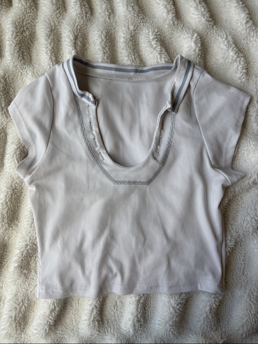 Urban Outfitters White Ribbed Scoop Crop Top with Contrast Trim